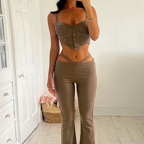 Brown 2 piece matching top & pants set - Picture 4 of 16